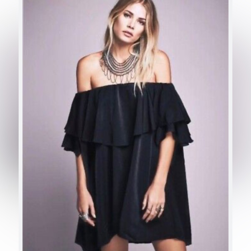 Free People MLM Label Black Maison Off Shoulder Ruffle Mini Shift Dress New